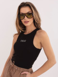 Czarny bawełniany top z haftem i napisem