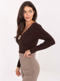 Elegancki brązowy sweter z dekoltem w serek