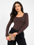 Brązowa bawełniana bluzka z długim rękawem i podszewką