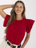 Elegancka czerwona bluzka z falbanami
