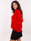 Czerwony sweter z wiskozy z dekoltem w serek