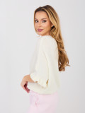 Ecru sweter z rękawem 3/4 i falbaną