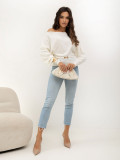 Elegancki sweter ecru z paskiem