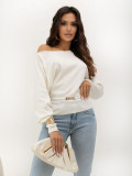 Elegancki sweter ecru z paskiem