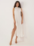 Elegancka sukienka midi z falbaną i wiązaniem, ecru