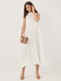 Elegancka sukienka midi z falbaną i wiązaniem, ecru