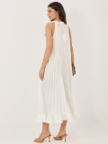 Elegancka sukienka midi z falbaną i wiązaniem, ecru