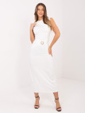Elegancka sukienka midi z dekoltem wodą, ecru