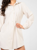 Beżowa sukienka koszulowa w paski z kołnierzykiem