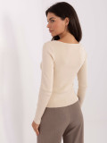 Elegancki beżowy sweter z dekoltem w serek