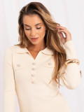 Elegancki jasnobeżowy sweter polo z guzikami