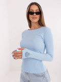 Damska jasnoniebieska prążkowana bluzka z długim rękawem