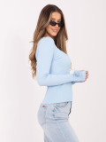 Damska jasnoniebieska prążkowana bluzka z długim rękawem