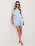 Jasnoniebieska rozkloszowana mini sukienka z bawełny