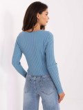 Elegancki niebieski sweter z dekoltem w kształcie V