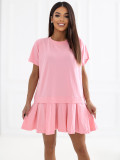 Jasnoróżowa rozkloszowana mini sukienka z krótkim rękawem