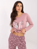 Damska piżama bawełniana z nadrukiem, różowa