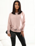 Elegancki jasnoróżowy sweter z koronką