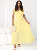 Żółta rozkloszowana sukienka midi z paskiem