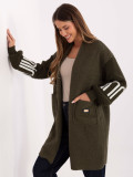 Stylowy khaki kardigan z kieszeniami i bufiastymi rękawami