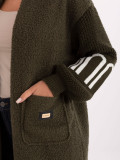 Stylowy khaki kardigan z kieszeniami i bufiastymi rękawami