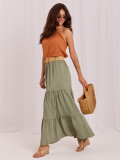 Maxi spódnica boho z falbaną i paskiem, khaki
