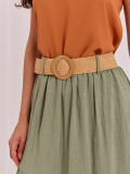 Maxi spódnica boho z falbaną i paskiem, khaki