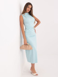 Elegancka miętowa sukienka midi bez rękawów
