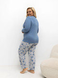 Niebieska damska piżama w kwiaty z długim rękawem