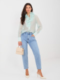 Damskie niebieskie mom jeans z wysokim stanem