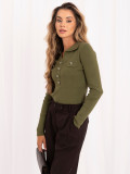 Elegancki sweter khaki z kołnierzykiem i guzikami