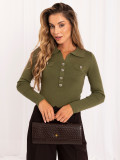 Elegancki sweter khaki z kołnierzykiem i guzikami