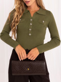 Elegancki sweter khaki z kołnierzykiem i guzikami