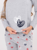 Damska szara piżama z nadrukiem, długi rękaw