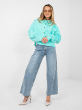 Damska turkusowa kurtka jeansowa z aplikacją kwiatową