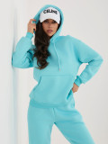 Turkusowy damski komplet z kapturem i długim rękawem