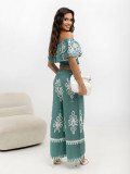 Boho komplet z bluzką i spodniami w turkusie