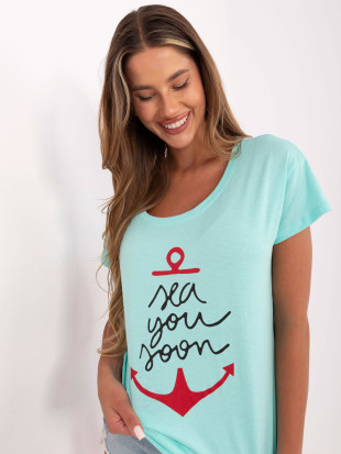 Miętowy t-shirt z napisem