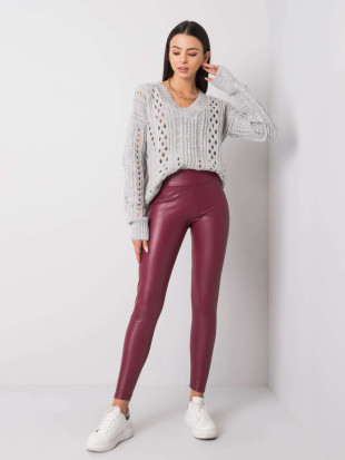 Bordowe legginsy z eko skóry RUE PARIS