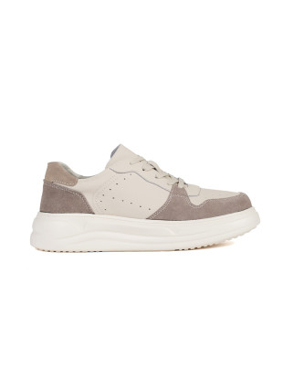 Beżowe skórzane sneakersy na platformie