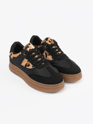 Damskie czarne sneakersy z panterką