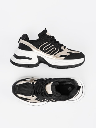 Czarne damskie sneakersy ze złotymi wstawkami