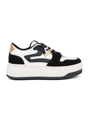 Czarno-białe sneakersy ze złotymi detalami