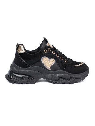 Czarne sneakersy z ozdobnym złotym sercem
