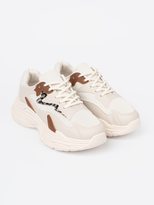 Beżowe sneakersy damskie na grubej podeszwie
