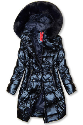 Granatowa błyszcząca pikowana kurtka