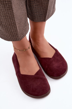 Baleriny barefoot z naturalnego zamszu bordowe