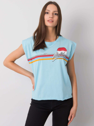 Jasnoniebieski damski bawełniany t-shirt z nadrukiem