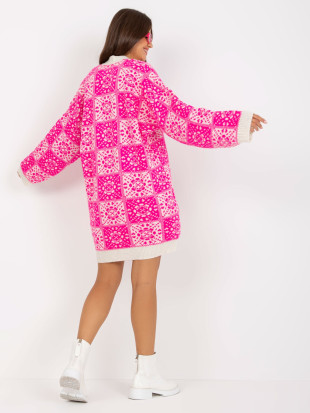 Biało-różowy damski kardigan z dodatkiem wełny RUE PARIS