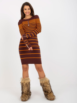 Ciemnobrązowa prążkowana sukienka dopasowana w paski